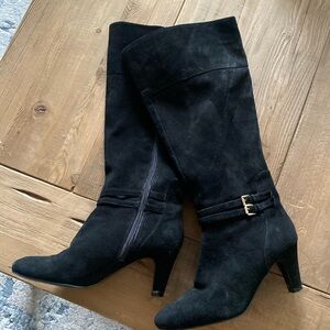 Banfolino Black suede Tall Heeled Dress Boots Faux Suede size 6